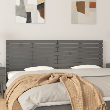 Tăblie de pat pentru perete, gri, 206x3x63 cm, lemn masiv pin - Img 1