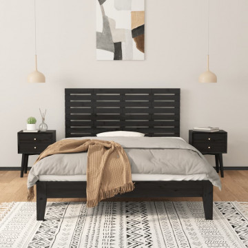 Tăblie de pat pentru perete, negru, 146x3x63 cm, lemn masiv pin - Img 3