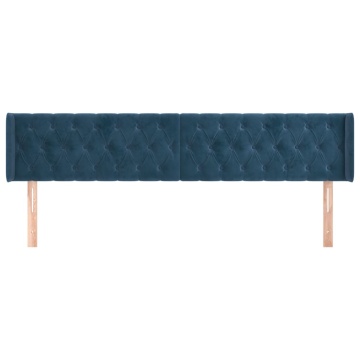 Tăblie pat cu aripioare albastru închis 183x16x78/88 cm catifea - Img 3