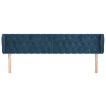 Tăblie pat cu aripioare albastru închis 183x23x78/88 cm catifea - Img 3