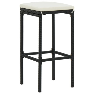 Taburete de bar cu perne, 3 buc., negru, poliratan - Img 2