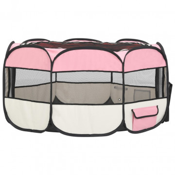 Țarc de câini pliabil cu sac de transport, roz, 145x145x61 cm - Img 4