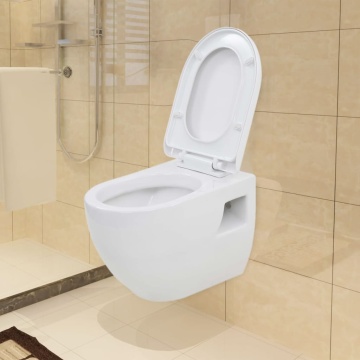 Toaletă cu montare pe perete, ceramică, alb - Img 1