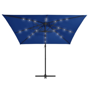 Umbrelă consolă cu LED, stâlp din oțel albastru azur 250x250 cm - Img 3