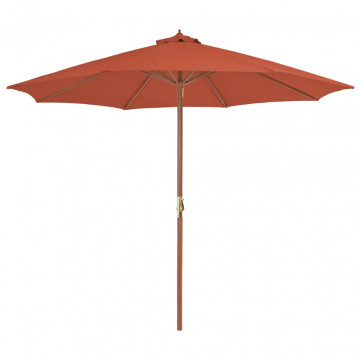 Umbrelă de exterior cu stâlp din lemn, 300 cm, teracotă - Img 1