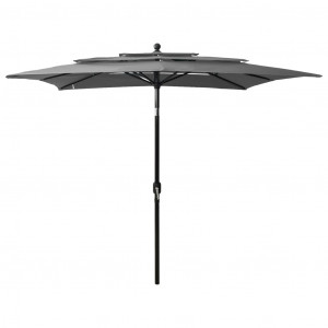 Umbrelă de soare 3 niveluri, stâlp aluminiu, antracit 2,5x2,5 m - Img 1