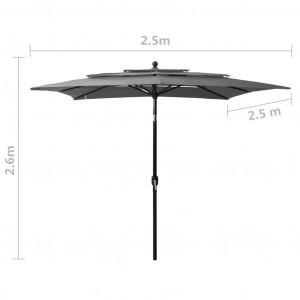 Umbrelă de soare 3 niveluri, stâlp aluminiu, antracit 2,5x2,5 m - Img 7