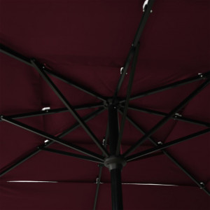 Umbrelă de soare 3 niveluri stâlp aluminiu roșu bordo 2,5x2,5 m - Img 2