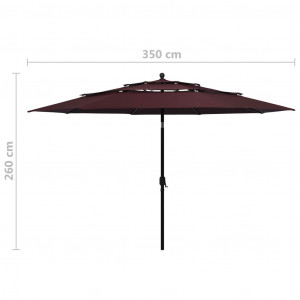 Umbrelă de soare 3 niveluri, stâlp aluminiu, roșu bordo, 3,5 m - Img 7