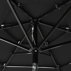 Umbrelă de soare 3 niveluri, stâlp de aluminiu, negru, 2 m - Img 2