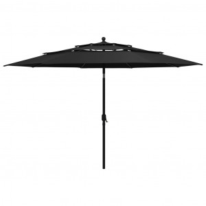 Umbrelă de soare 3 niveluri, stâlp de aluminiu, negru, 3,5 m - Img 1