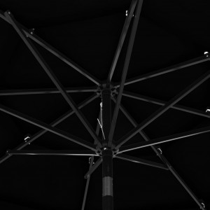Umbrelă de soare 3 niveluri, stâlp de aluminiu, negru, 3 m - Img 2
