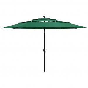 Umbrelă de soare 3 niveluri, stâlp de aluminiu, verde, 3,5 m - Img 1