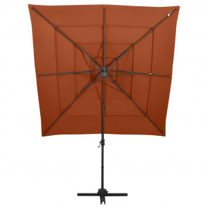 Umbrelă de soare 4 niveluri stâlp aluminiu cărămiziu 250x250 cm - Img 3