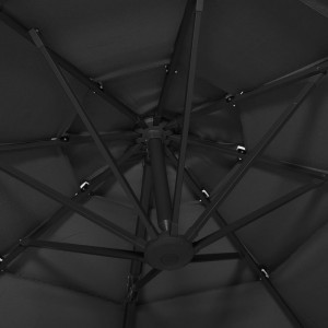 Umbrelă de soare 4 niveluri, stâlp de aluminiu, negru, 3x3 m - Img 2