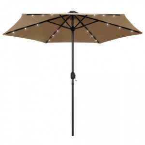 Umbrelă de soare cu LED și stâlp aluminiu, gri taupe, 270 cm - Img 1