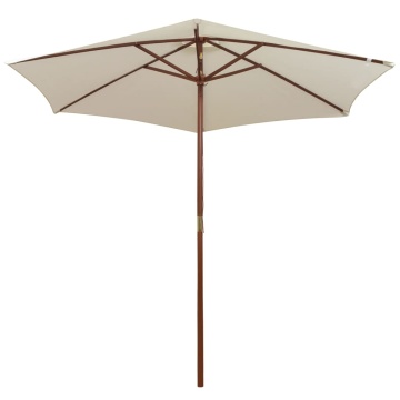 Umbrelă de soare cu stâlp de lemn, alb crem, 270x270 cm - Img 2