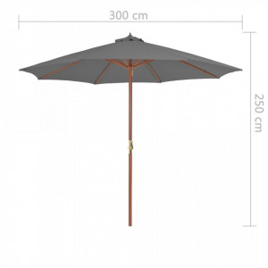 Umbrelă de soare de exterior, stâlp din lemn, 300 cm, antracit - Img 6