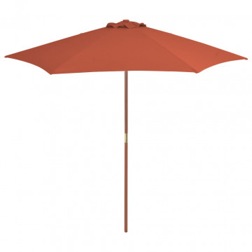 Umbrelă de soare de exterior, stâlp din lemn, cărămiziu, 270 cm - Img 1
