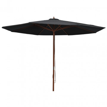 Umbrelă de soare de exterior, stâlp din lemn, negru, 350 cm - Img 1