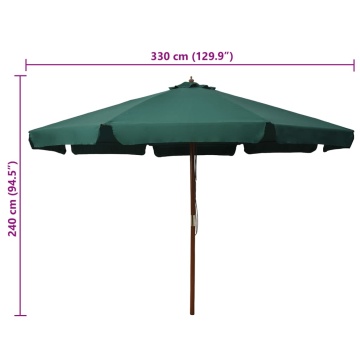 Umbrelă de soare de exterior, stâlp din lemn, verde, 330 cm - Img 5
