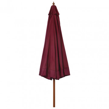 Umbrelă de soare de exterior, stâlp lemn, roșu burgund, 330 cm - Img 3