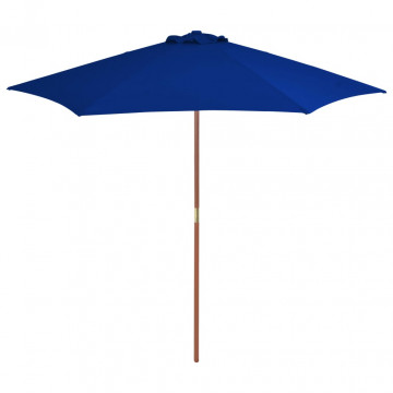 Umbrelă de soare exterior cu stâlp din lemn, albastru, 270 cm - Img 1