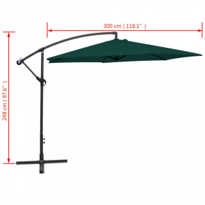 Umbrelă de soare suspendată, 3 m, Verde - Img 7