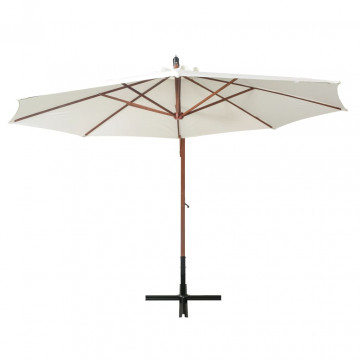 Umbrelă de soare suspendată cu stâlp de lemn, 350 cm, alb - Img 3