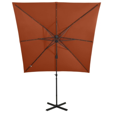 Umbrelă în consolă cu stâlp și LED-uri, cărămiziu, 250 cm - Img 8