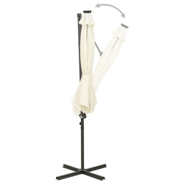 Umbrelă în consolă cu stâlp și LED-uri, nisipiu, 300 cm - Img 5