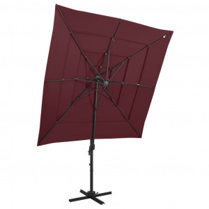 Umbrelă soare 4 niveluri stâlp aluminiu roșu bordo 250x250 cm - Img 1