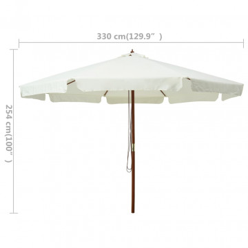 Umbrelă soare de exterior, stâlp din lemn, alb nisipiu, 330 cm - Img 5