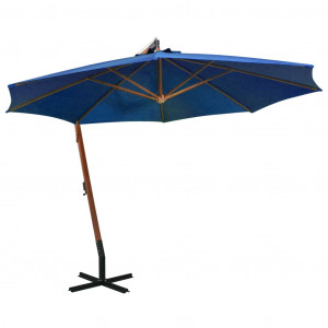 Umbrelă suspendată cu stâlp, albastru azur, 3,5x2,9 m lemn brad - Img 1