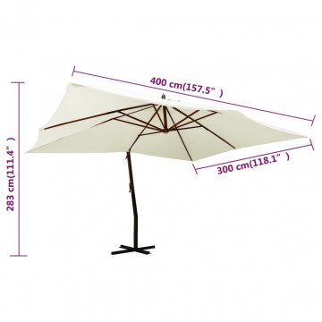 Umbrelă suspendată cu stâlp din lemn, alb nisipiu, 400x300 cm - Img 7