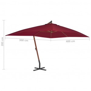Umbrelă suspendată cu stâlp din lemn, roșu bordo, 400x300 cm - Img 5
