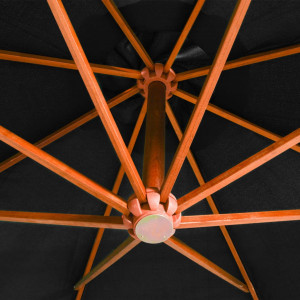 Umbrelă suspendată cu stâlp, negru, 3,5x2,9 m, lemn masiv brad - Img 2