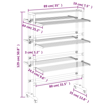 Uscător de rufe cu roți, 89x64x129 cm, aluminiu - Img 7