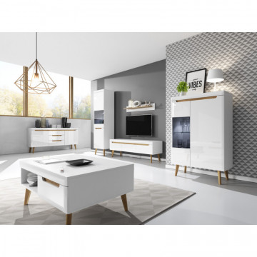 Vitrina Scandi SC08 alb - alb lucios - stejar Riviera 90 cm 2D - Img 3