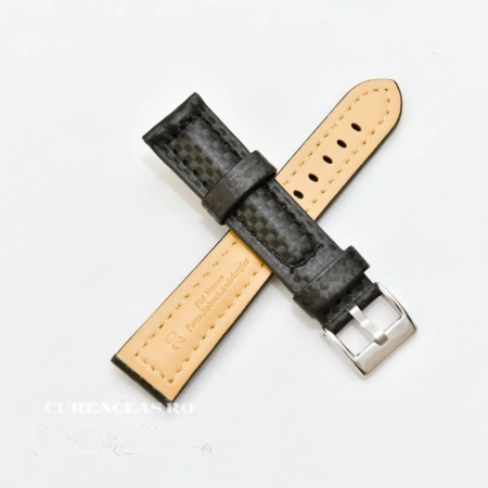 Curea piele tip fibra carbon neagră, cusătură neagră, căptușită 18mm - 3741811 - Img 2