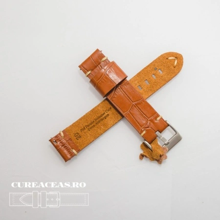 Curea piele maro model crocodil vintage QR 20mm - 4030320 - Img 2