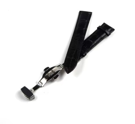 Curea piele neagră captușită cu deployant cu buton 22mm - Img 2