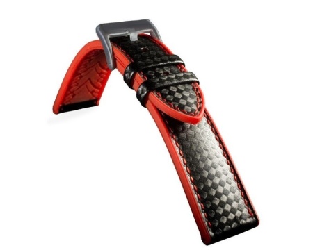 Curea hibrid silicon si piele fibra carbon neagra cu roșu 24mm - 4005324