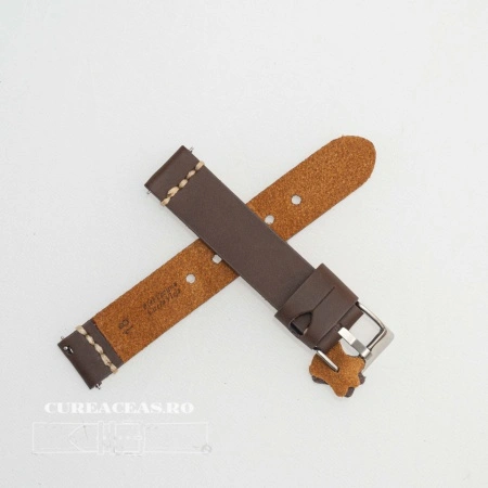 Curea piele maro inchis, vintage, cusătura alba QR 20mm - 3920220 - Img 3