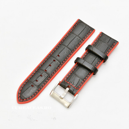 Curea hibrid silicon si piele model crocodil neagra cu rosu 22mm - 4205322
