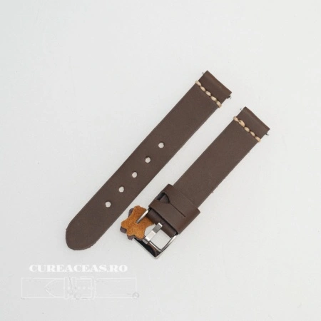 Curea piele maro inchis, vintage, cusătura alba QR 18mm - 3920218 - Img 2
