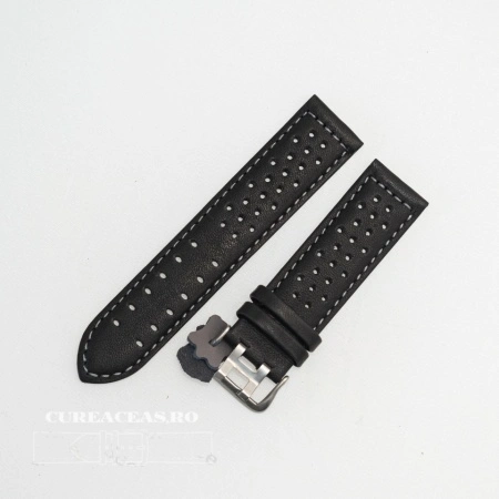 Curea perforata neagra cu cusătură gri 18mm - 3805418 - Img 2