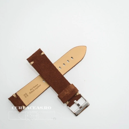 Curea piele maro închis, nubuk vintage 22mm - 4170222 - Img 2