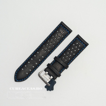 Curea perforata neagra cu cusătură albastră 22mm - 3805222