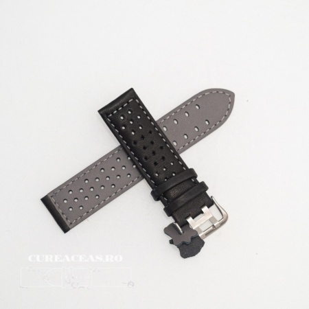 Curea perforata neagra cu cusătură gri 20mm - 3805420